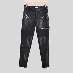 Zara Women Faux Suede Moto Skinny Pants Black Size XS
